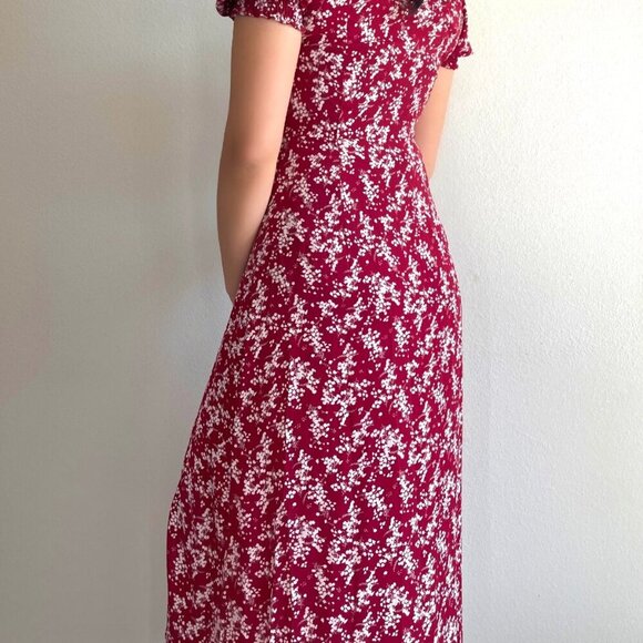 Burgundy Floral Midi Dress with side slit - Picture 8 of 11